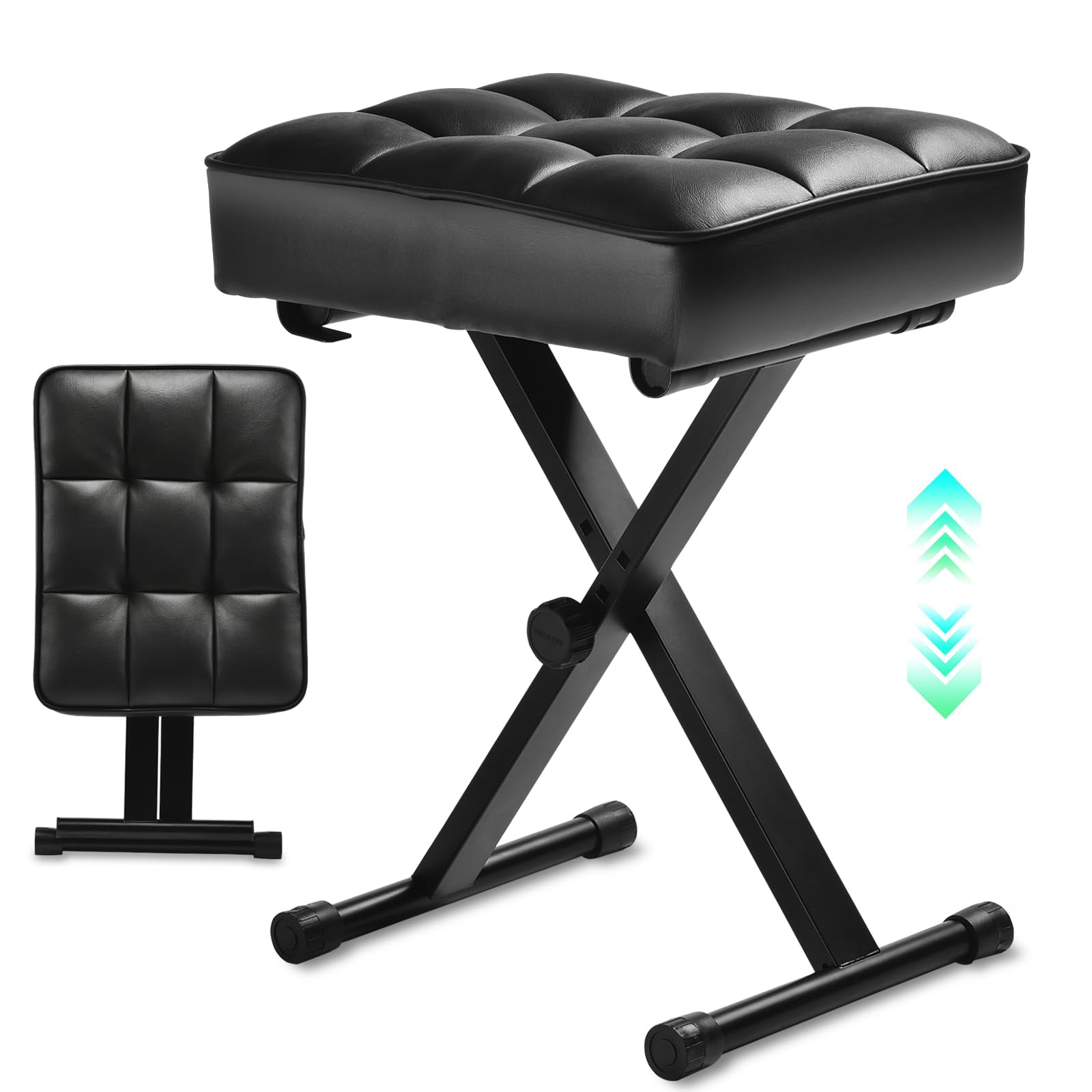 Keyboard Bench Adjustable Piano Stool - Extra Comfortable With High Rebound Sponge Cushion No Deformation Superior Support X-style Portable Foldable Chair  3 Height Adjustment(black)