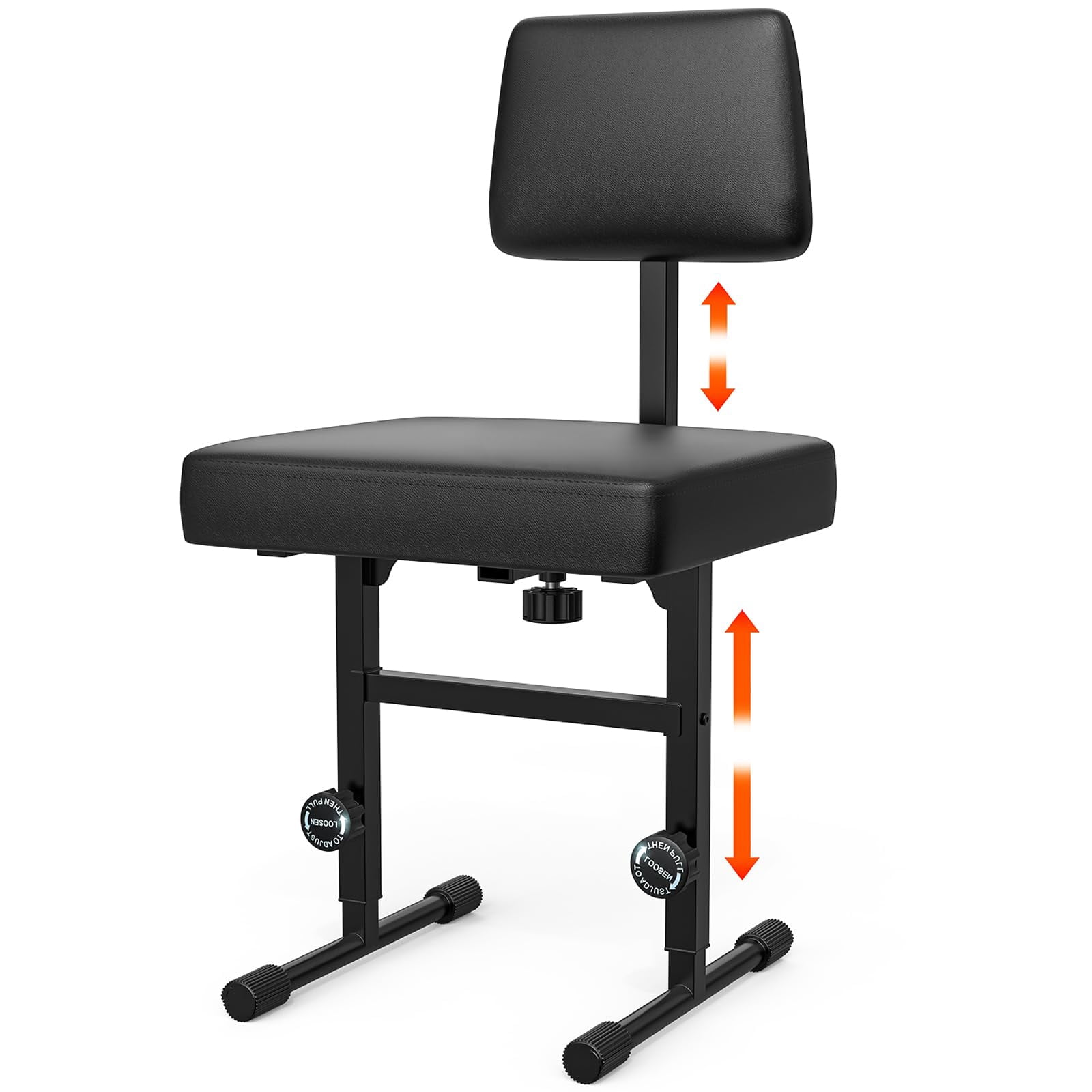 Keyboard Bench Piano Padded Cushion With Backrest Height Adjustable 17.5in - 22in Chair Black (thick Padding) Iron Legs