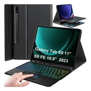 Keyboard Case For Galaxy Tab S9 FE/Galaxy Tab S9 - 7 Color Touchpad Keyboard with S Pen Holder, Magnetic Detachable Tablet Case for Tab S9 FE 10.9/S9 11, Black