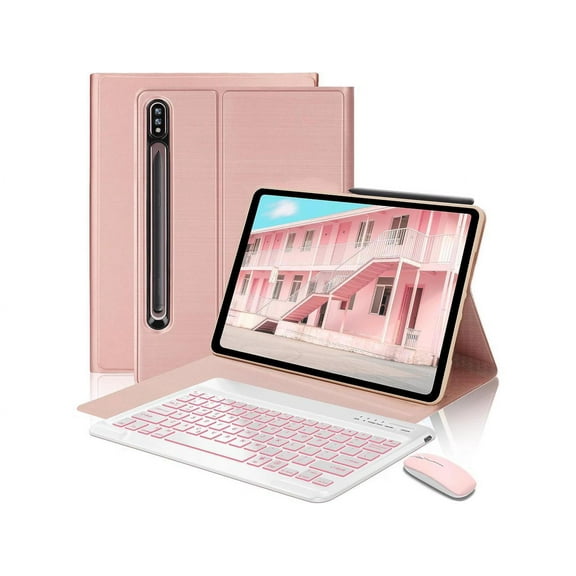 Keyboard Case with Mouse Combo for Samsung Galaxy Tab S10 Plus / S9 Plus / S9 FE Plus / S8 Plus 12.4 inch Smart Folio Cover with 7 Colors Backlit Magnetic Wireless Keyboard