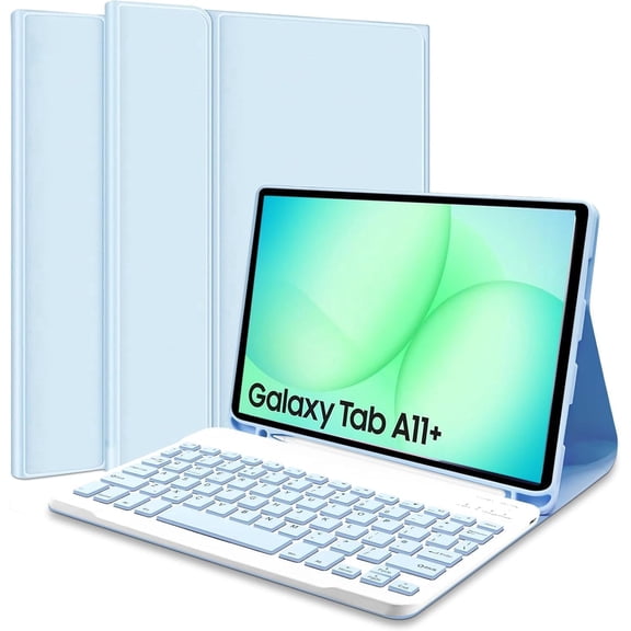 Keyboard Case for Samsung Galaxy Tab A11 Plus/A9+ 11" 2025 /A9+ Plus 5G 11 Inch 2023, Slim Lightweight Stand Cover with Magnetically Detachable Wireless Bluetooth Keyboard (Blue)