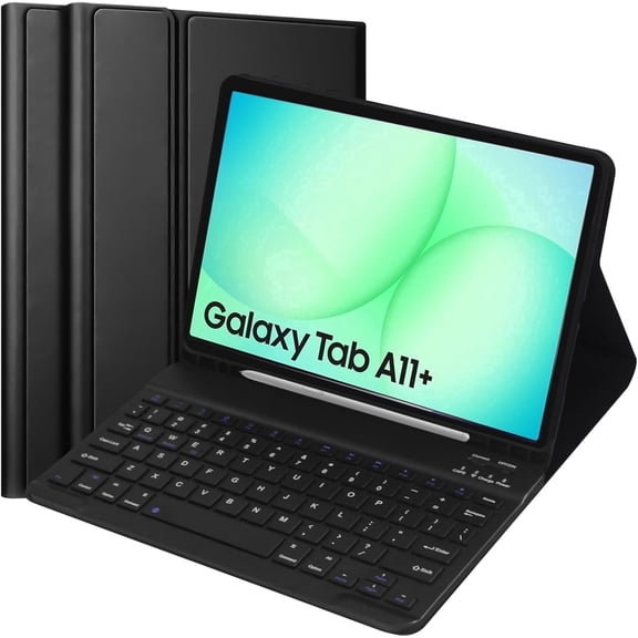 Keyboard Case for Samsung Galaxy Tab A11 Plus/A9+ 11" 2025 /A9+ Plus 5G 11 Inch 2023, Slim Lightweight Stand Cover with Magnetically Detachable Wireless Bluetooth Keyboard (Black)