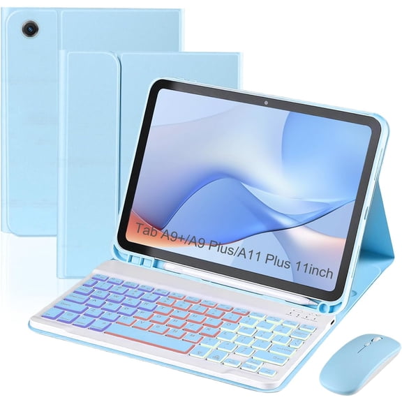 Keyboard Case for Samsung Galaxy Tab A11+ Plus / A9+ Plus 11 Inch, Lightweight Mouse Detachable Backlit Keyboard, Slim Stand Tablet Case with Pen Slot (Blue, A11+ Plus / A9+ Plus Case with Keyboard)