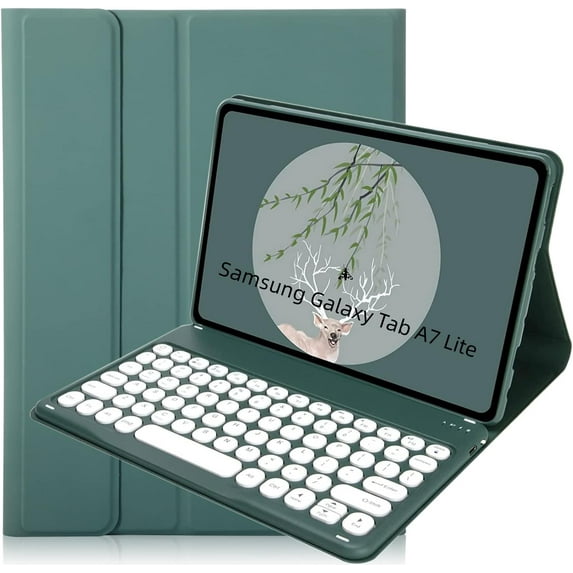 Keyboard Case for Samsung Galaxy Tab A7 Lite 8.7" 2021, Candy Colors Detachable Round Keys Wireless Keyboard (USB C Port) Slim Cover for Model SM-T220 T225 T227 (Deep Green)