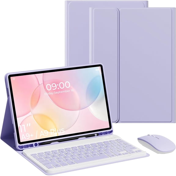 Keyboard Case for Samsung Galaxy Tab A9+ / A11+ Plus 2023/2025 11 Inch, Detachable Tablet Case with Pen Slot Detachable Folio Keyboard Cover with Mouse (Purple)