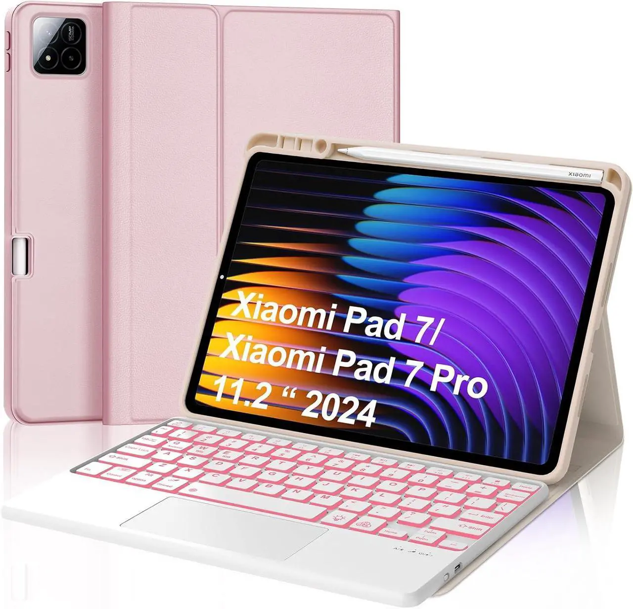 Keyboard Case for Xiaomi Pad 7/ Pad 7 Pro 11.2 Inch, 7 Color Backlit, Magnetic Detachable Wireless Bluetooth Keyboard, Multi-Touch Trackpad, Stain Resistant Cover, Rechargeable