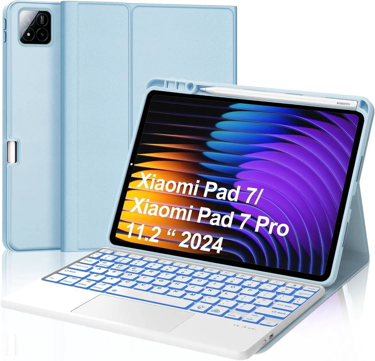 Keyboard Case for Xiaomi Pad 7/ Pad 7 Pro 11.2 Inch, 7 Color Backlit, Magnetic Detachable Wireless Bluetooth Keyboard, Multi-Touch Trackpad, Stain Resistant Cover, Rechargeable