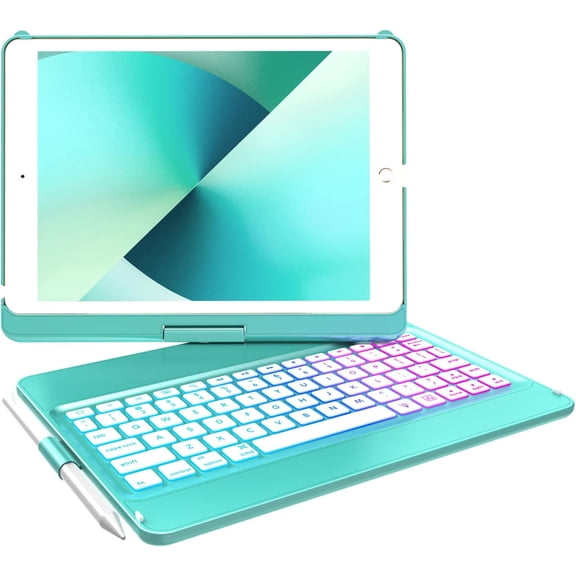 Keyboard Case for iPad 10.2 inch 9th Gen 2021,7 Color Backlit 360 Rotatable Wireless Detachable Bluetooth Keyboard Cover Tablet Case