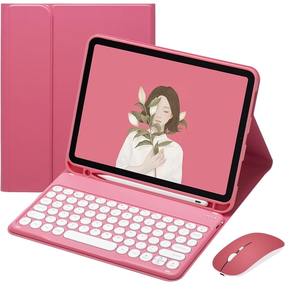 Keyboard Case for iPad Air 2, Pro 9.7, 5th & 6th Gen - Detachable Round Key Cute Candy Colors Keyboard (Dark Pink)