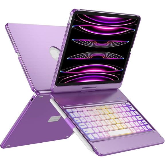 Keyboard Case for iPad Pro 11 inch (4th/3rd/2nd/1st Gen),10 Color Backlight Bluetooth Keyboard with Pencil Holder,360 Rotatable Screen
