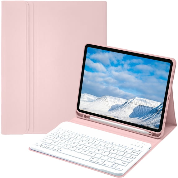 Keyboard Case for iPad with Pen Holder - Soft TPU Back Cover with Magnetic Detachable Wireless BT Keyboard