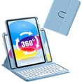 thumbnail image 1 of Keyboard Case for iPad 10th Generation 2022, iPad 10 Case with Keyboard, Rotating Clear Back Cover with Pencil Holder and Detachable Round Keys Keyboard for 2022 Release A2696 A2757 A2777, 1 of 7