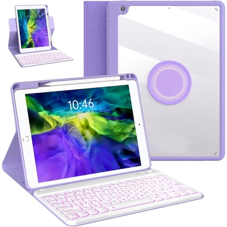Keyboard Case for iPad 9th/8th/7th Gen 10.2 inch, iPad Air 3rd, Pro 10.5 - Colorful Backlite Keyboard, 360 Rotatable Detachable Magnetic Protective Cover, Pencil Holder, Auto Sleep/Wake