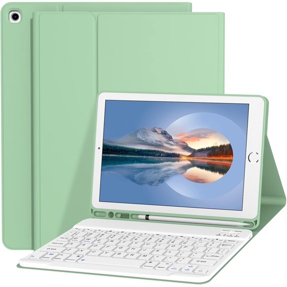 Keyboard Case for iPad 9th/8th/7th Generation 10.2 Inch [Magnetic Detachable Wireless Keyboard][Support 3 System] Flip Stand Case with Pencil Holder for iPad 10.2 2021/2020/2019, Dark Green