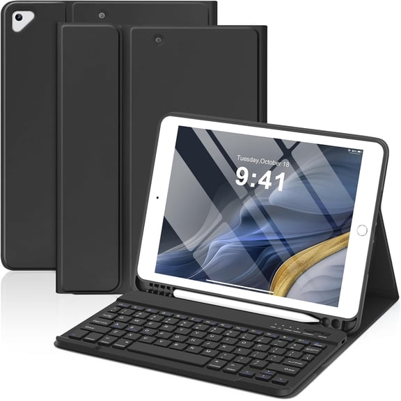 Keyboard Case for iPad 9th/8th/7th Generation 2021/2020/2019, Compatible with iPad Air 3/Pro 10.5, Detachable Bluetooth Keyboard Case with Pencil Holder (Black)