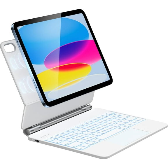 Keyboard Case for iPad A16 11/10, Magnetic Magic-Stand, Floating Design, Durable Spindles, Multi-Touch Trackpad, 7 Colors Backlit, Stain Resistant PU, Bluetooth