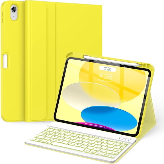 Keyboard Case for iPad (A16) 11th/10th Generation 11&10.9 Inch with Pencil Holder,7 Colors Backlit Detachable Folio Keyboard Cover for iPad 11th/10th Gen 2025/2022-Yellow
