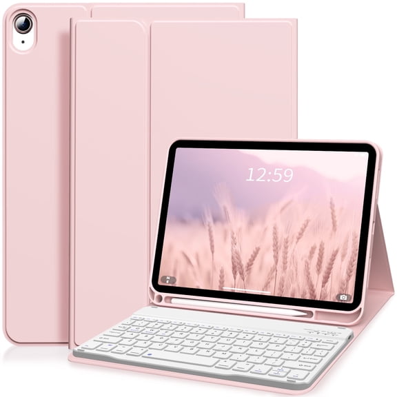 Keyboard Case for iPad (A16) 11th 10th Generation 2025 2022 Leather Shockproof Smart Cover with Pencil Holder, Detachable Wireless Bluetooth Rechargeable Keyboard Cover, Pink