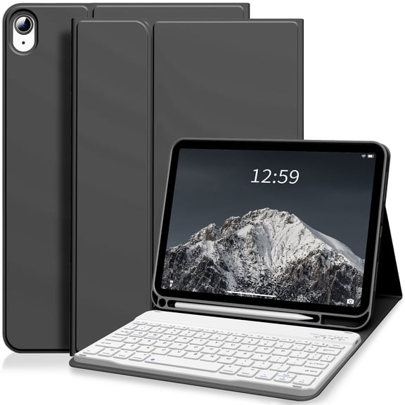 Keyboard Case for iPad (A16) 11th 10th Generation 2025 2022 Leather Shockproof Smart Cover with Pencil Holder, Detachable Wireless Bluetooth Rechargeable Keyboard Cover, Black