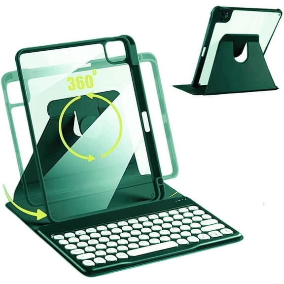 Keyboard Case for iPad Air 5/Air 4/iPad Pro 11(2022/2021/2020), iPad 360° Rotate Case with Keyboard, Detachable Round Keys Clear Back Cover with Pencil Holder