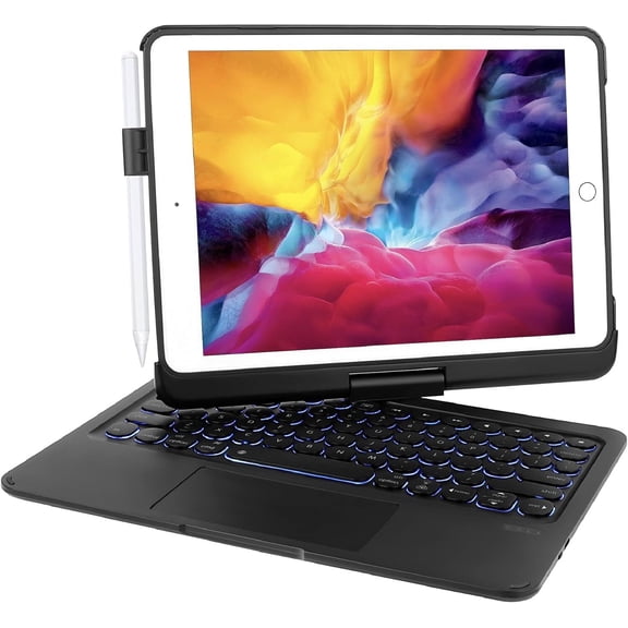 Keyboard Case for iPad Pro 10.2 inch 9th/8th/7th Generation, 360°Rotatable iPad Air 3 & iPad Pro 10.5 inch Wireless Keyboard Case with Multi-Touch Trackpad,7 Color Backlit (Black)