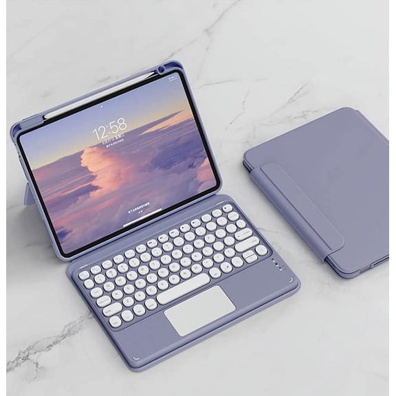 Keyboard Case for iPad Pro 11 inch 2022(4th Gen)/2021(3rd Gen)/2nd/1st Gen, Detachable Magnetic Cover, Vertical Stand & Magnetically Cute Color Round Key Trackpad Keyboard