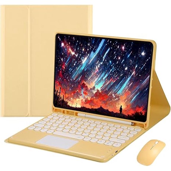 Keyboard Case with Trackpad for 9.7" iPad 5th/6th Gen, Air 1/2（Yellow)