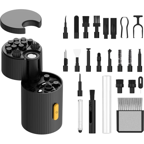 Keyboard Cleaning Kit, 33-in-1 Multifunctional Magnetism Rotating Cleaning Kit, Portable Electronics Brush Tool for iPad iPhone Pro Tablet PC Camera Lens Earbuds Monitor (Black)