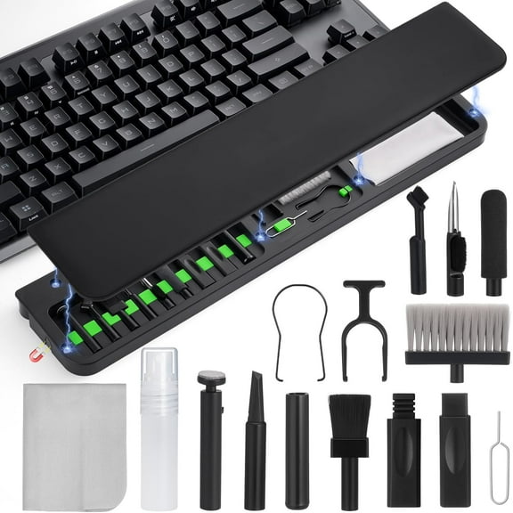 Keyboard Cleaning Kit with Wrist Rest, 22 in 1 Keyboard Cleaning Brush Set Typing Pain Relief, Multi-Functional Cleaning Kit for Earbuds, Phones, Desk Accessories for Home Office