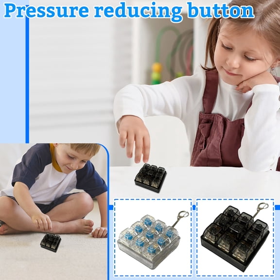 Keyboard Clicker Squeeze, 9-Key Compact 3X3 in Base, Clear Keycaps, Keyboard Squeeze Clicker, Squeeze Toys Keyboard, Clicking Squeeze Toys, Mini Keyboard Squeeze, Office Use, 1 Pc