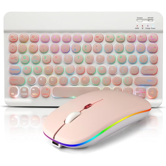 Keyboard and Combo for iPad - Rechargeable Keyboard & with 7-Color Backlit Compatible with iPad 9th/8th Gen, iPad Pro/Air/Mini, iPhone14/13/12 Pro, Round