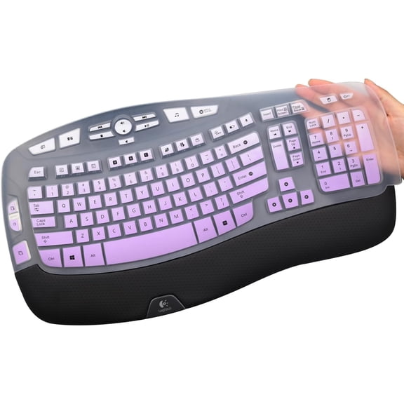 Keyboard Cover for Logitech K350 Wireless Wave Keyboard,& MK570 MK550 Wireless, Logitech K350 MK550 MK570 Keyboard Accessories Protective Skin-Rainbow-OmbrePurple