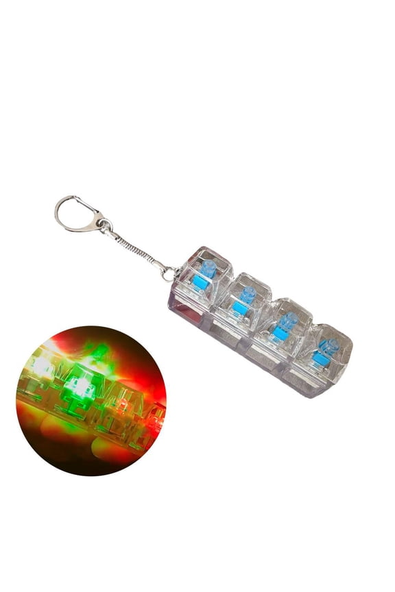 Keyboard Fidget Clicker KeyChain for Adults, Four-Key Keyboard Key Chain with LED Light for Bag,Backpack,Phone Pendant