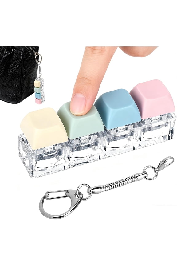 Keyboard Fidget Clicker Keychain – Four-Key Button Finger Clicker for Desk Focus and Stress Relief, Compact Portable Design for Office Work and Daily Use