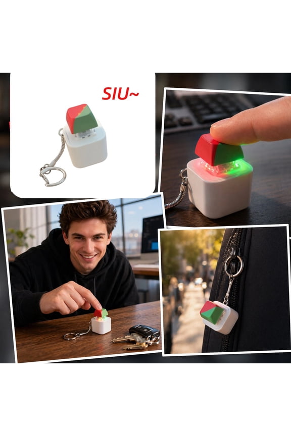 Keyboard Fidget Clicker Keychain, SIU Sound Button Fidget Keychain with Flashing LED Lights, Mini Tactile Mechanical Switch Stress Relief Toy, Viral Meme Prank Gift for Football Enthusiasts