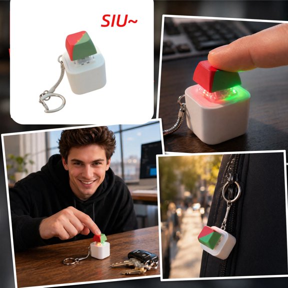 Keyboard Fidget Clicker Keychain, SIU Sound Button Fidget Keychain with Flashing LED Lights, Mini Tactile Mechanical Switch Stress Relief Toy, Viral Meme Prank Gift for Football Enthusiasts