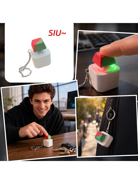 Keyboard Fidget Clicker Keychain, SIU Sound Button Fidget Keychain with Flashing LED Lights, Mini Tactile Mechanical Switch Stress Relief Toy, Viral Meme Prank Gift for Football Enthusiasts