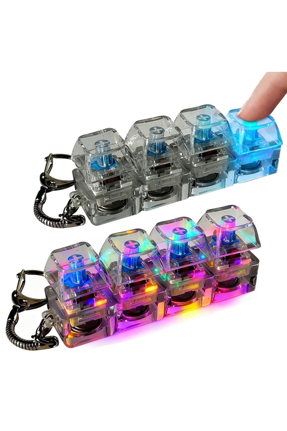 Keyboard Fidget Keychain 2 Pack – 4-Key Portable LED Light Up Stress Relief Toy with Transparent Keycaps, Cute Keychain Fidget Toy for Adults – Perfect Gift for Men & Women.
