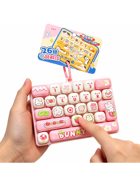 Keyboard Fidget Keychain, 26-Key Clicker Stress Relief Tool with LED Lights for Office Desk