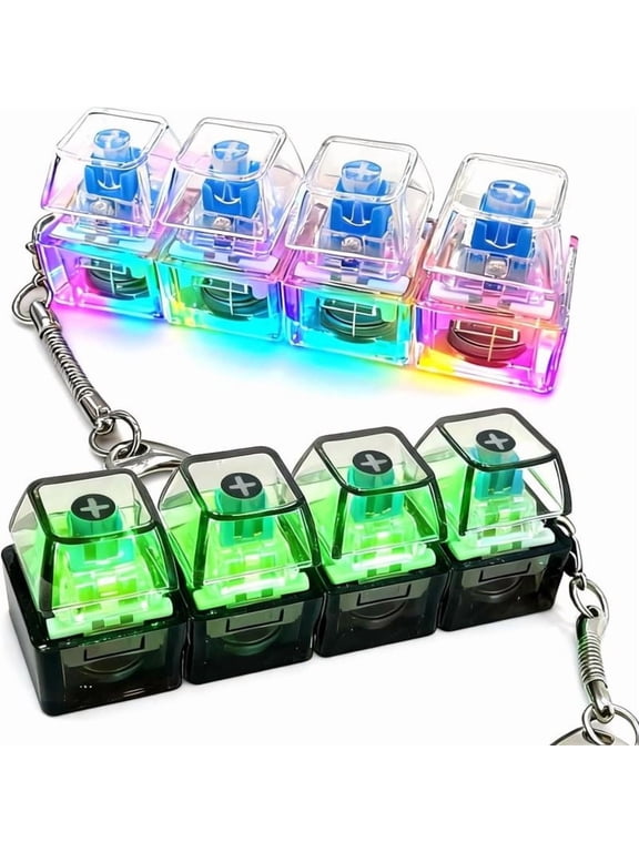 Keyboard Fidget Keychain,LED Light Up Fidget Keyboard Keychain,4-in-1 Keyboard Clicker Fidget for Anxiety Relief, Sensory Fidget Keychain for People Gift for Family & Friends