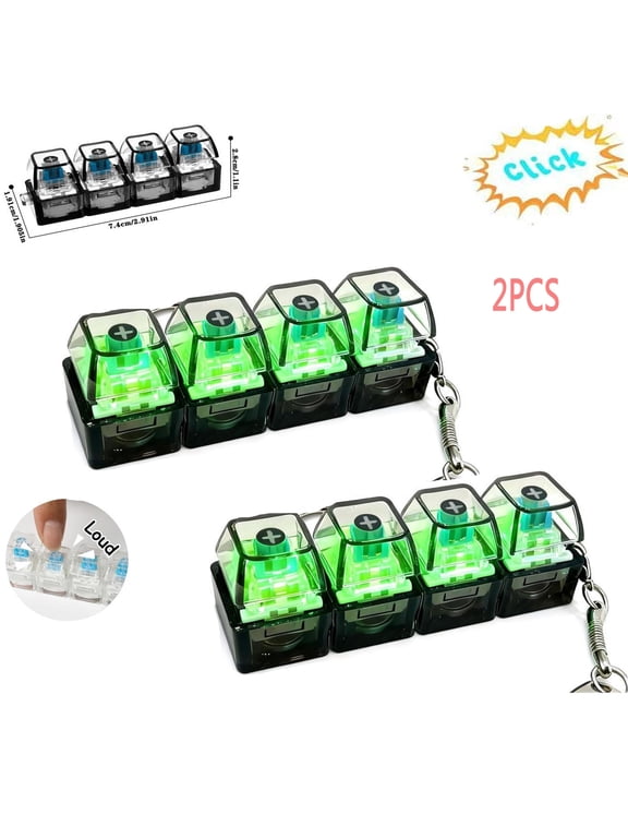 Keyboard Fidget Keychain,2PCS LED Light Up Fidget Keyboard Keychain,4-in-1 Keyboard Clicker Fidget for Anxiety Relief, Family & Friends