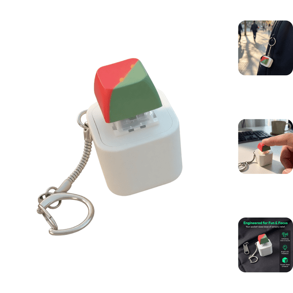 Keyboard Fidget Keychain, LED Sound Effect Fidget Clicker Toy, Portable Single Keycap Fidget Toy with Satisfying Click Feedback, Stress Relief Sensory Gadget for Desk, Backpack, Office, School Travel