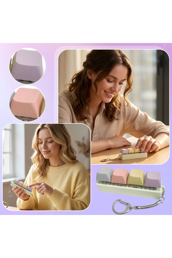 Keyboard Fidget Keychain, Mini Clicky Keyboard Fidget Toy, Stress Relief Gadget for Bag, Car Keys & Backpack – Morandi Color Design