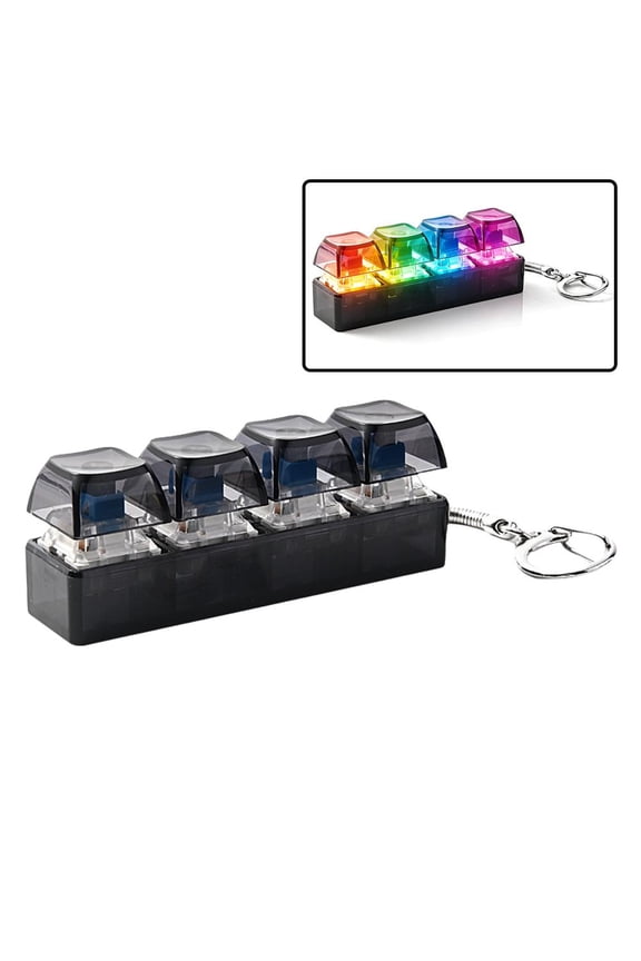 4 Key Keyboard Fidget Keychain, Mechanical Click Stress Reliever with Light, Portable