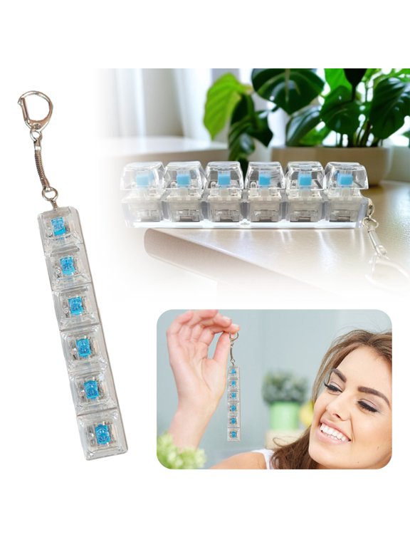Keyboard Fidget Toy,1PC Keyboard Keychain,Key Fidget,Keychain With Led Lights,6-In-1 Stress Relief Clicker Toy,Keyboard Button For Anxiety Relief,Sensory Decompression Toy For Kids & Adults