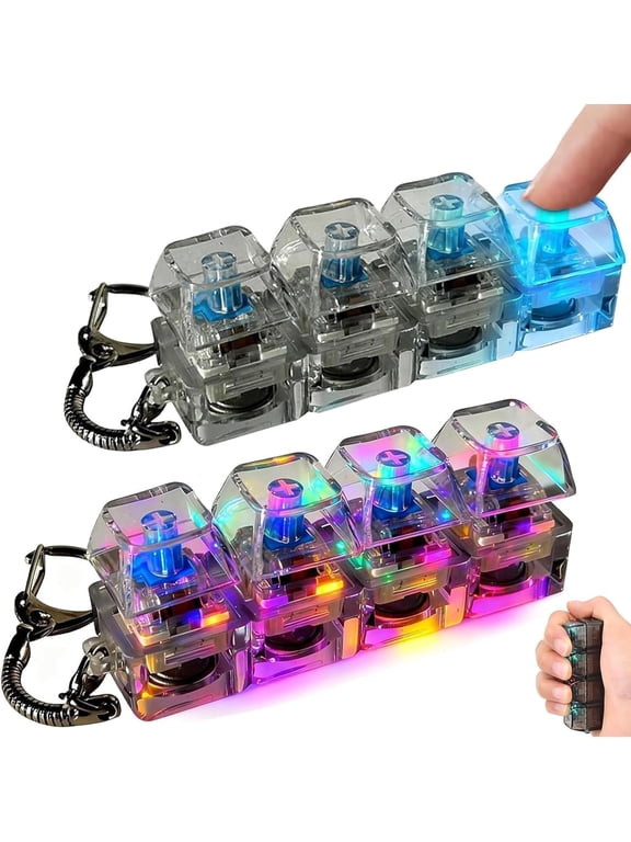 Keyboard Fidget Toy 2-Pack, Mechanical Clicker Fidget Keychain with LED Lights & 4 Clicky Keys, ADHD Stress Relief Toy for Office Desk, Anxiety Sensory Gadget, Focus Tool for Adults, Cool Geek Gifts