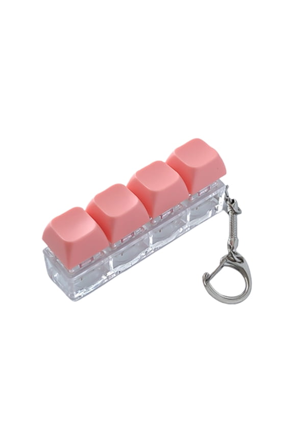 Keyboard Fidget Toy 4-in-1 Pressable Buttons Stress Relief Keychain Multi-Function Tactile Sensory Device Portable Office Desk Anxiety Relief Gadget 2.95 Inch(Pink)