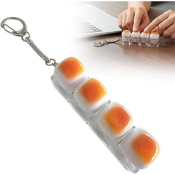 Keyboard Fidget Toy, 4-in-1 Stress Relief Clicker Toy, Keychain Cube Mechanical Key Button Clicker for Office School Home to Pass The TimeBread 