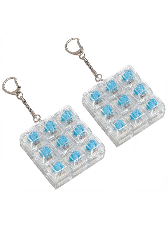 Keyboard Fidget Toy Clicker Keychain, 9-in-1 Removable Keycap Stress Relief Desk Toy with Crisp Clicking Sound, Light-Up Design(White-2PCS)