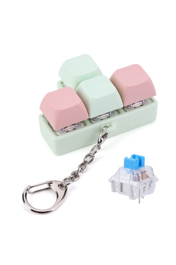 Keyboard Fidget Toy Keychain,4 Key Mechanical Keyboard Decompression Toy Macaron color for Decompression Decoration(A Style Green Pink)
